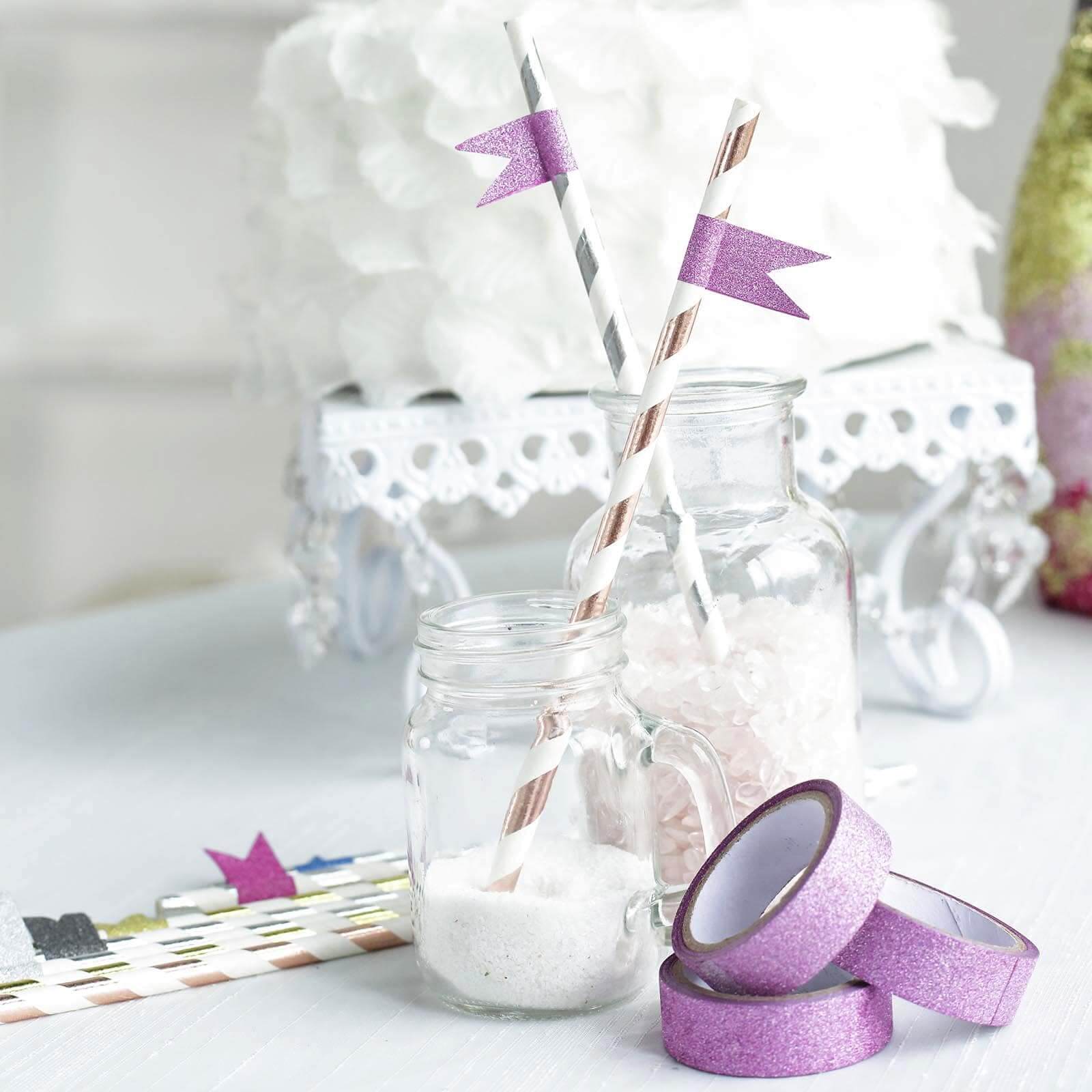 5 Pack 0.5"x5 Yards Purple Washi DIY Craft Glitter Tape - Linen Luxes