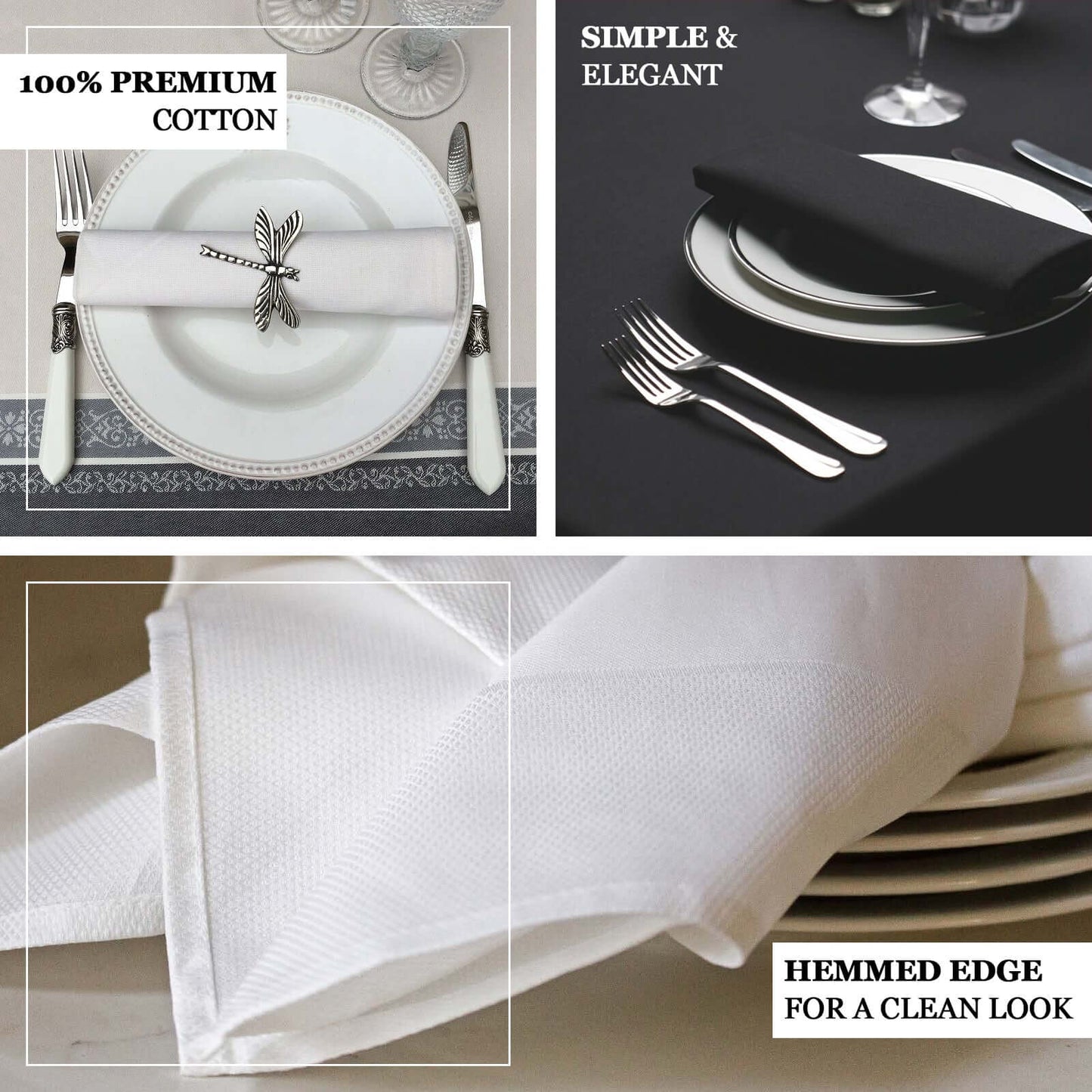 5 Pack 100% Cotton 20"x20" Napkins White - Commercial Grade Cloth Napkins for Exquisite Weddings & Events - Linen Luxes