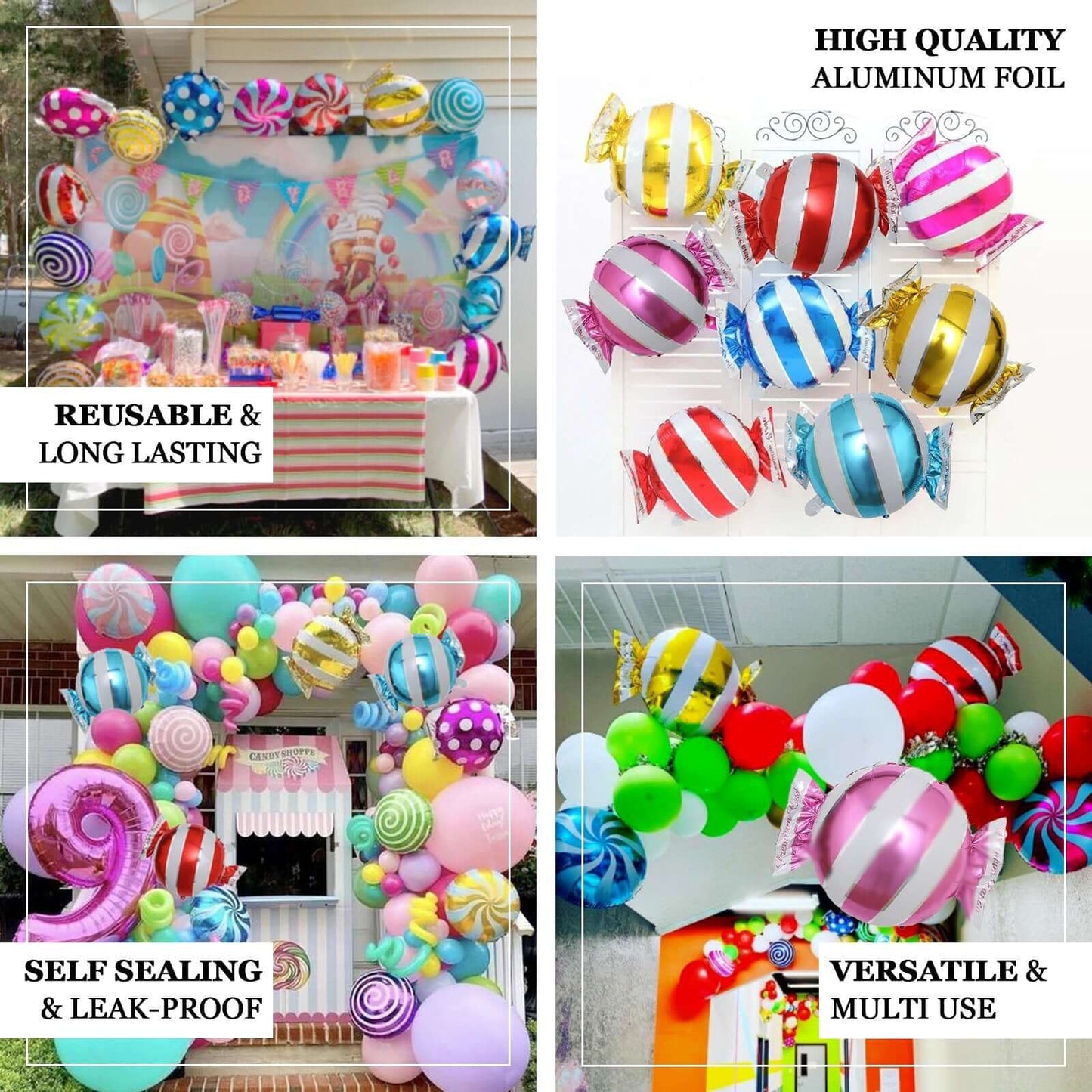 5 Pack 13" Candy Striped Swirl Print Mylar Foil Helium Air Balloons - Linen Luxes