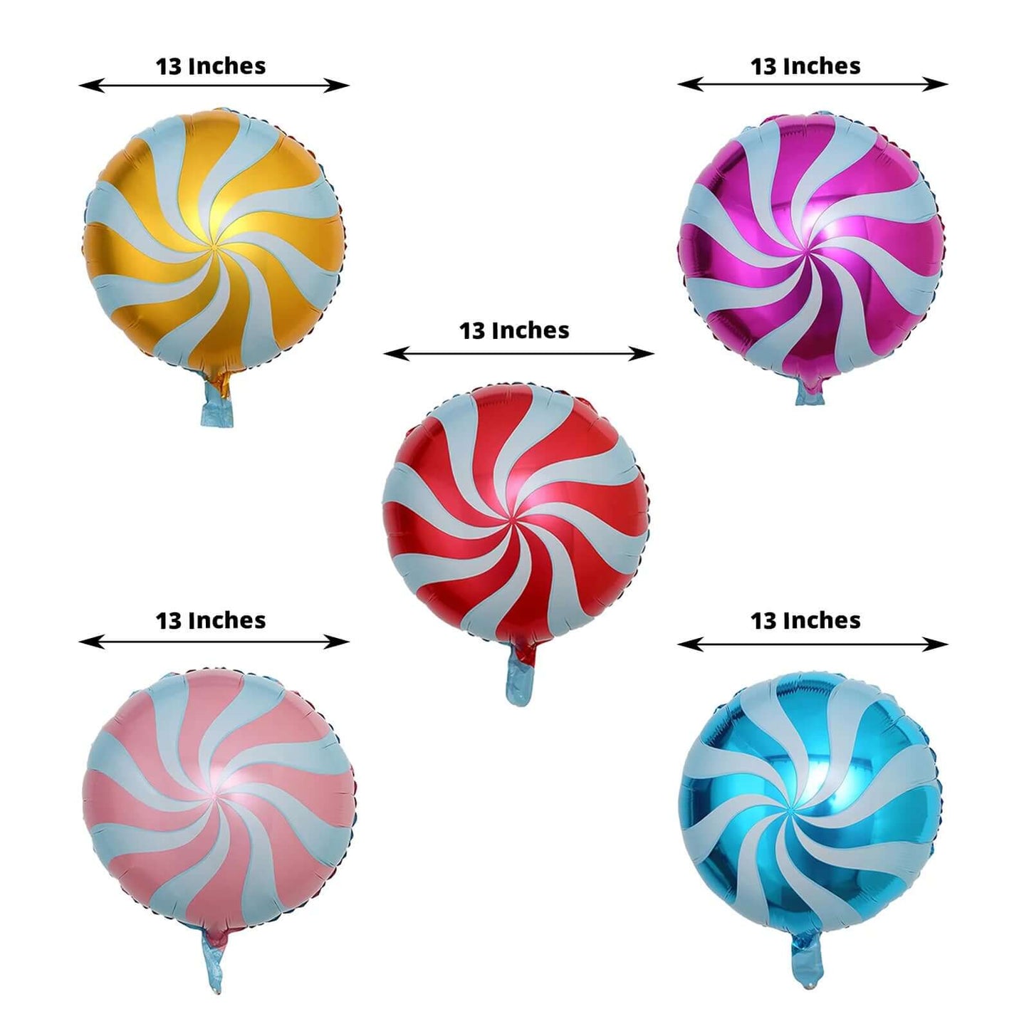 5 Pack 13" Candy Striped Swirl Print Mylar Foil Helium Air Balloons - Linen Luxes