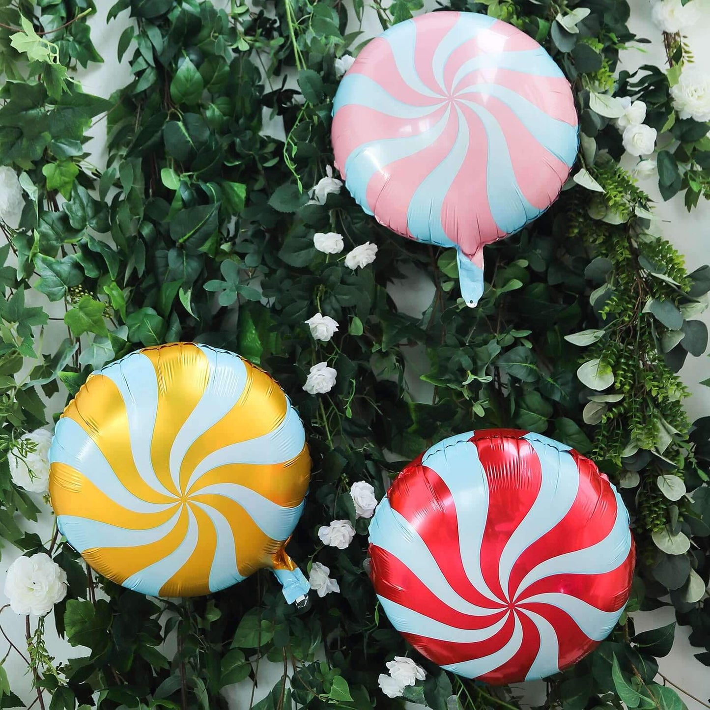 5 Pack 13" Candy Striped Swirl Print Mylar Foil Helium Air Balloons - Linen Luxes