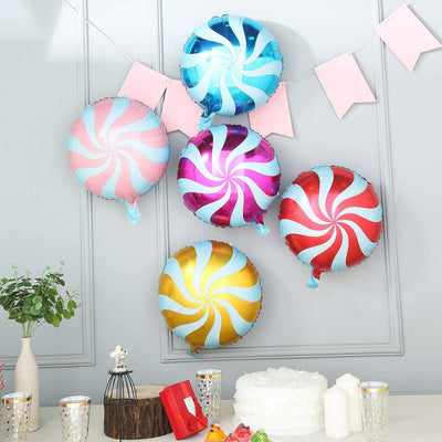 5 Pack 13" Candy Striped Swirl Print Mylar Foil Helium Air Balloons - Linen Luxes