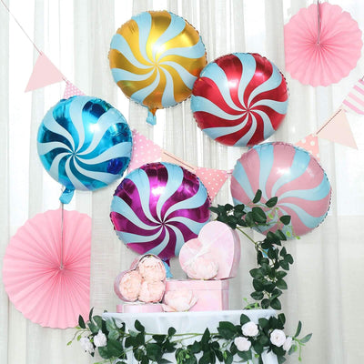 5 Pack 13" Candy Striped Swirl Print Mylar Foil Helium Air Balloons - Linen Luxes