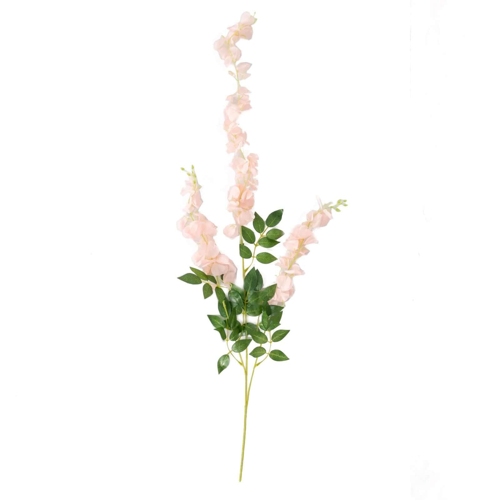 5 Pack 44" Silk Hanging Wisteria Flower Garland Vines in Blush, 3 Strands in 1 Bush - Linen Luxes