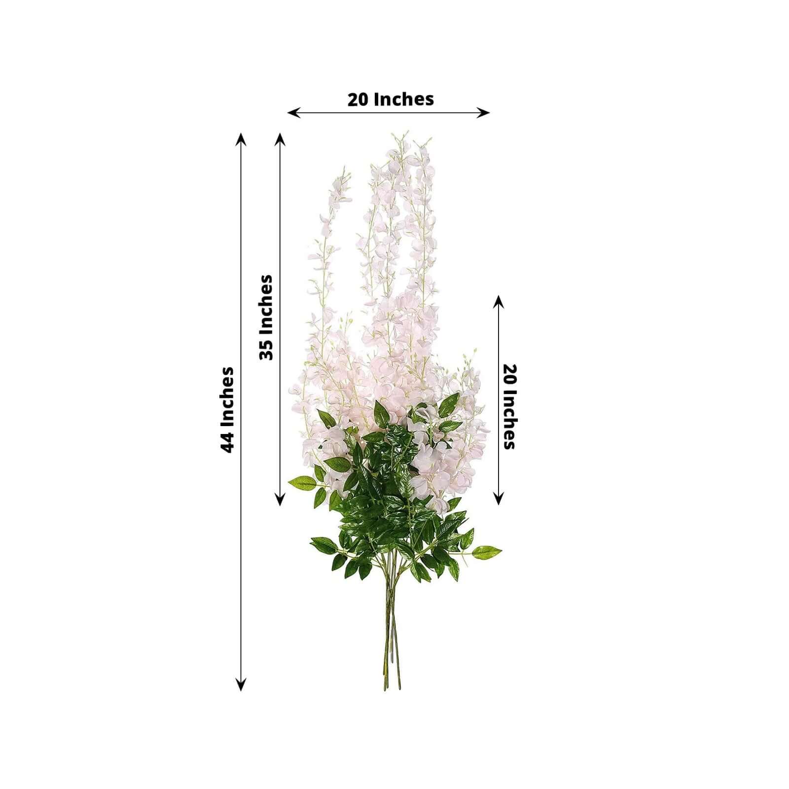 5 Pack 44" Silk Hanging Wisteria Flower Garland Vines in Blush, 3 Strands in 1 Bush - Linen Luxes