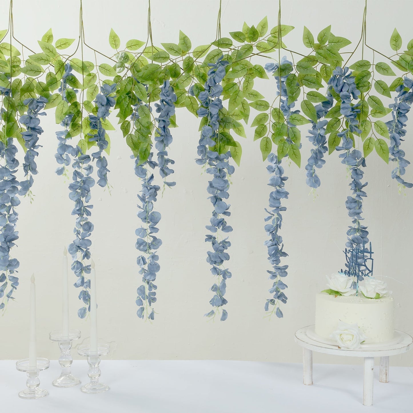 5 Pack 44" Silk Hanging Wisteria Flower Garland Vines in Dusty Blue, Elaborated 3 Full Strands in 1 Bush