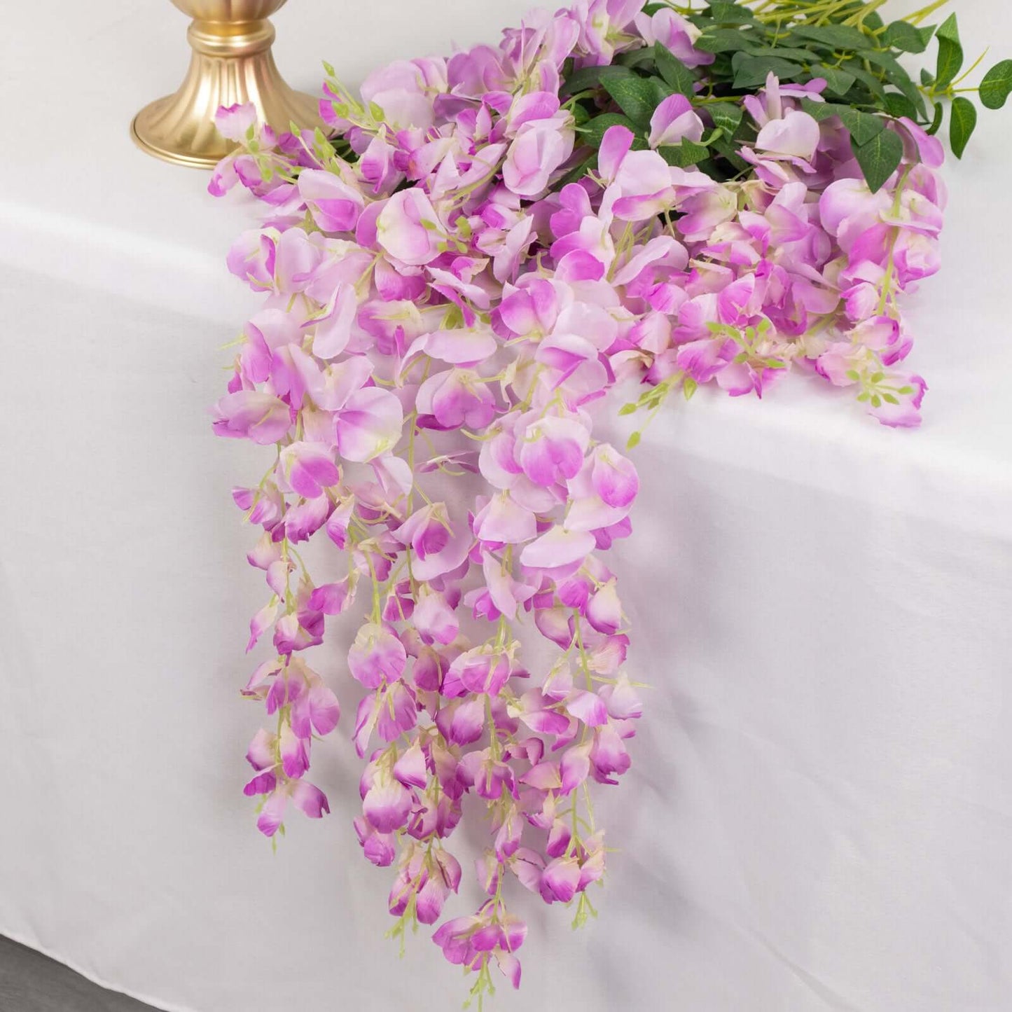 5 Pack 44" Silk Hanging Wisteria Flower Garland Vines in Lavender Lilac, 3 Strands in 1 Bush - Linen Luxes