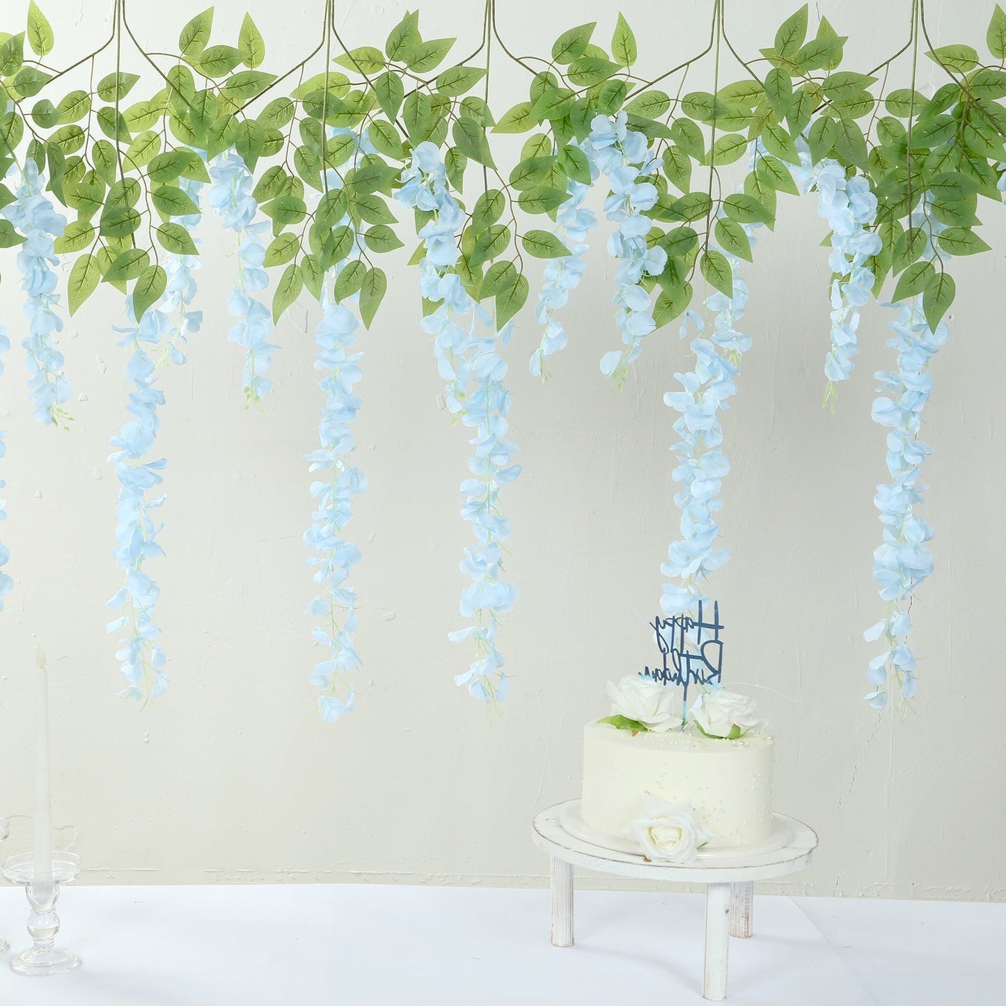 5 Pack 44" Silk Hanging Wisteria Flower Garland Vines in Light Blue, 3 Strands in 1 Bush