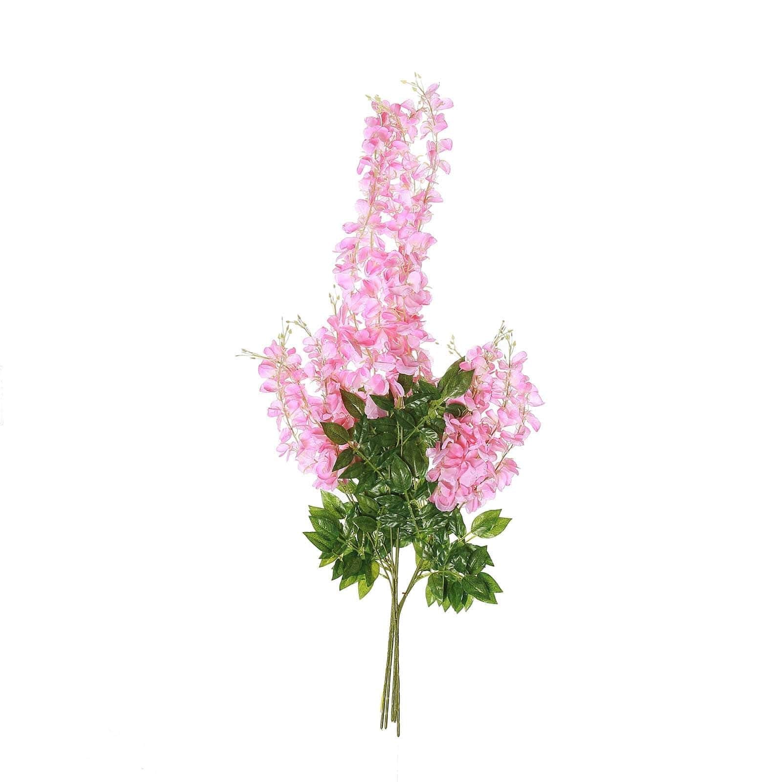 5 Pack 44" Silk Hanging Wisteria Flower Garland Vines in Pink, 3 Strands in 1 Bush - Linen Luxes