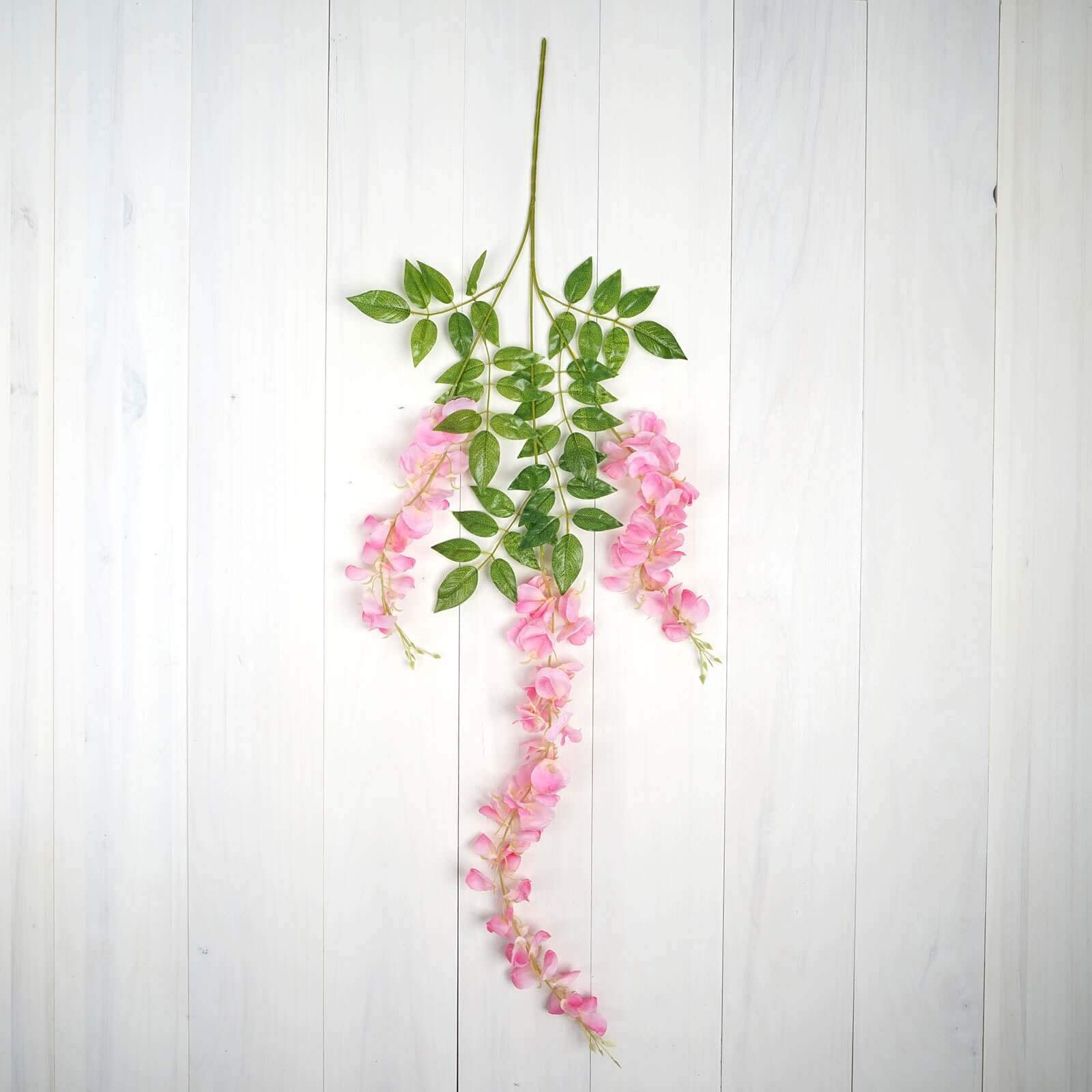 5 Pack 44" Silk Hanging Wisteria Flower Garland Vines in Pink, 3 Strands in 1 Bush - Linen Luxes