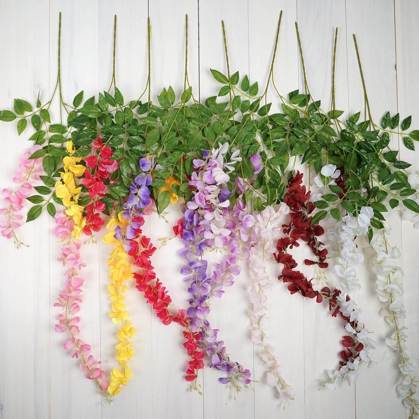 5 Pack 44" Silk Hanging Wisteria Flower Garland Vines in Pink, 3 Strands in 1 Bush - Linen Luxes