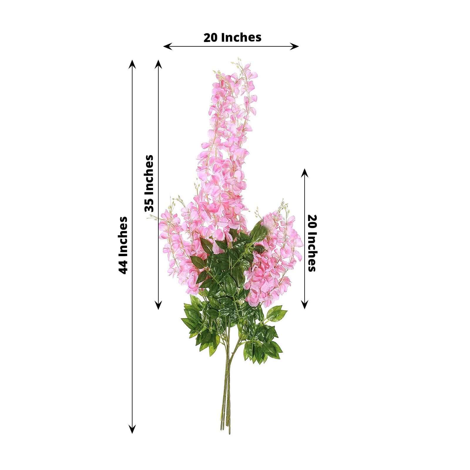 5 Pack 44" Silk Hanging Wisteria Flower Garland Vines in Pink, 3 Strands in 1 Bush - Linen Luxes