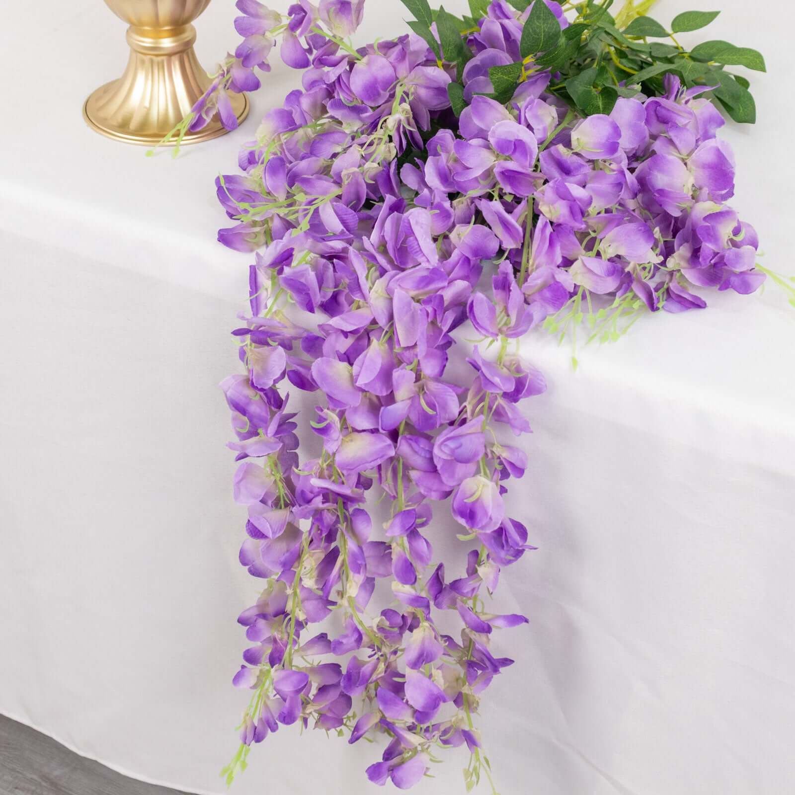 5 Pack 44" Silk Hanging Wisteria Flower Garland Vines in Purple, 3 Strands in 1 Bush - Linen Luxes