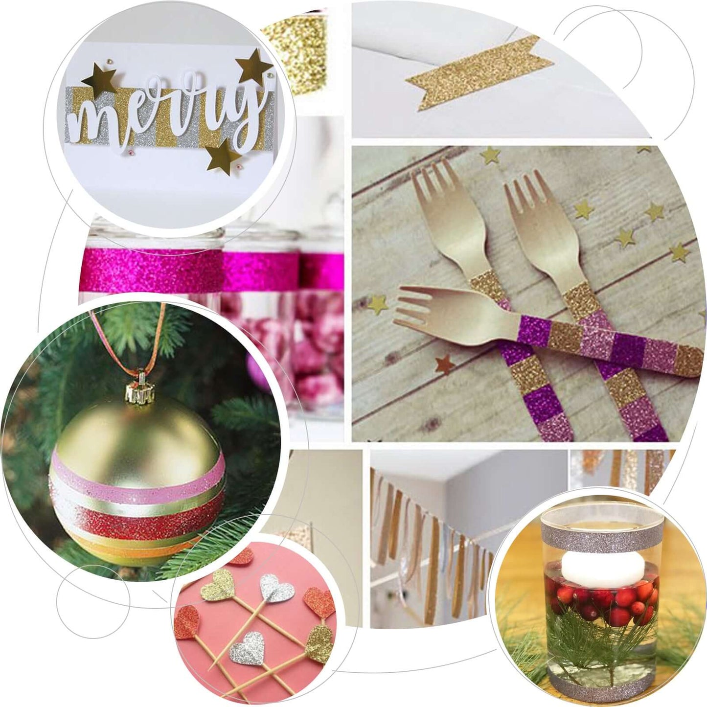 5 Pack 5 Yards Hot Pink Washi Glitter Tape Self Adhesive Craft Decorative Tape - Linen Luxes