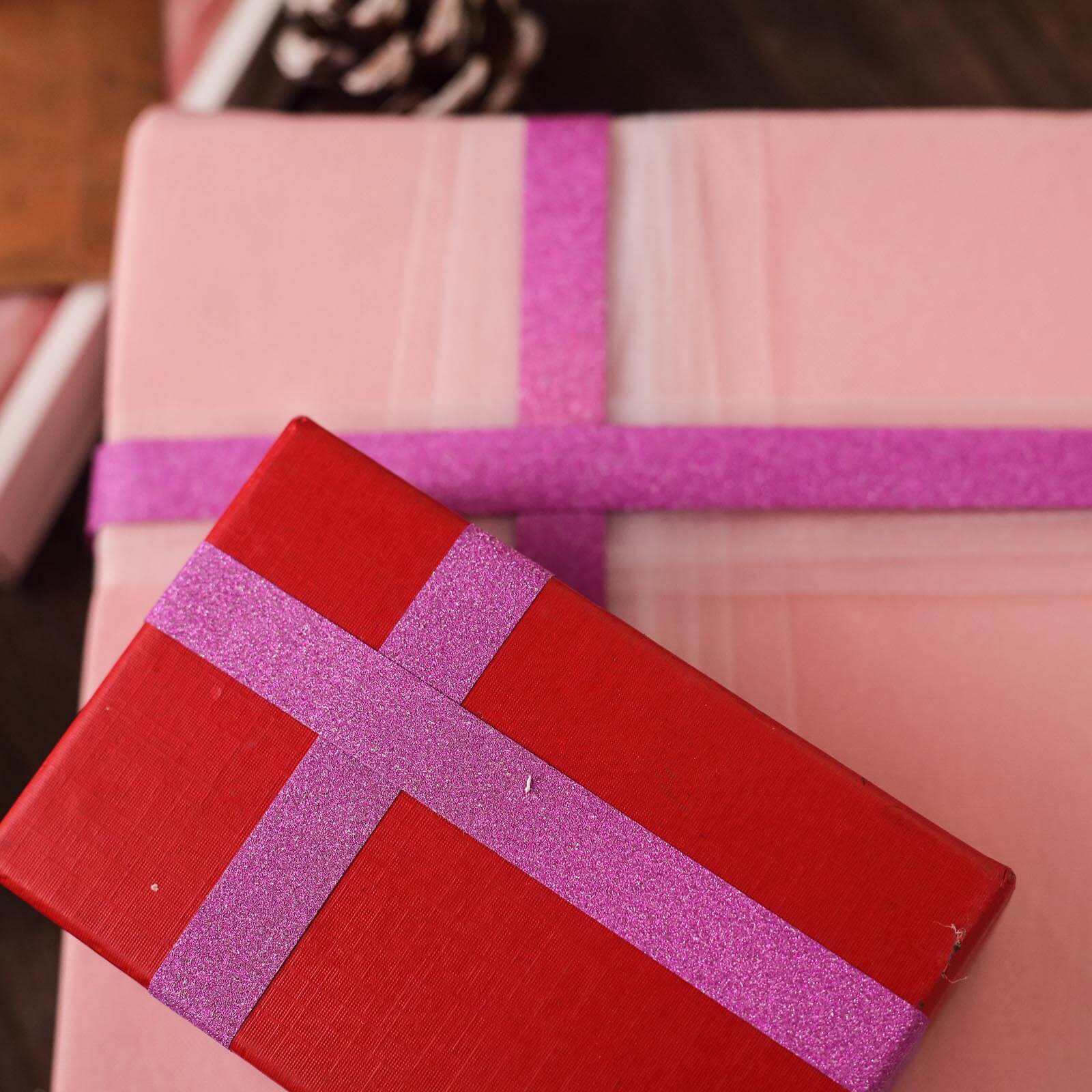 5 Pack 5 Yards Hot Pink Washi Glitter Tape Self Adhesive Craft Decorative Tape - Linen Luxes