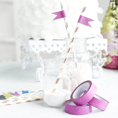 5 Pack 5 Yards Hot Pink Washi Glitter Tape Self Adhesive Craft Decorative Tape - Linen Luxes