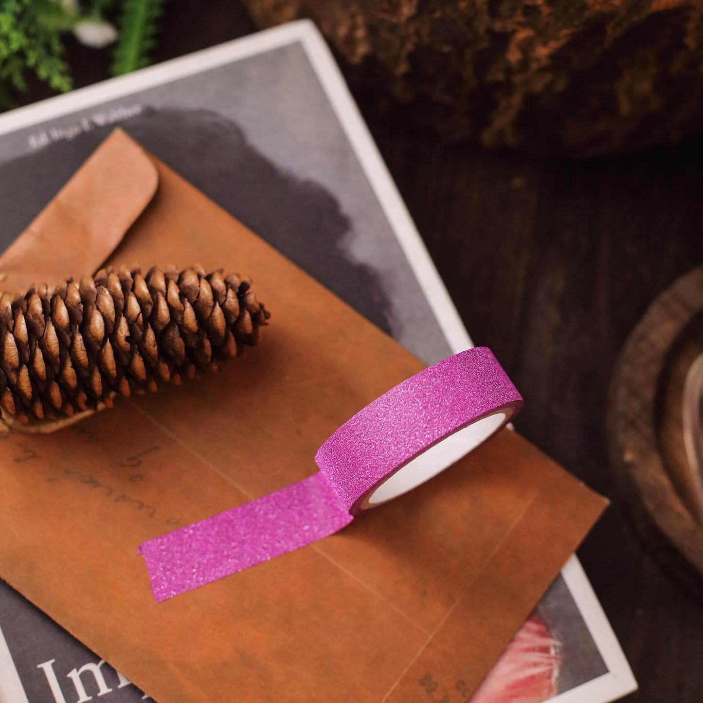 5 Pack 5 Yards Hot Pink Washi Glitter Tape Self Adhesive Craft Decorative Tape - Linen Luxes