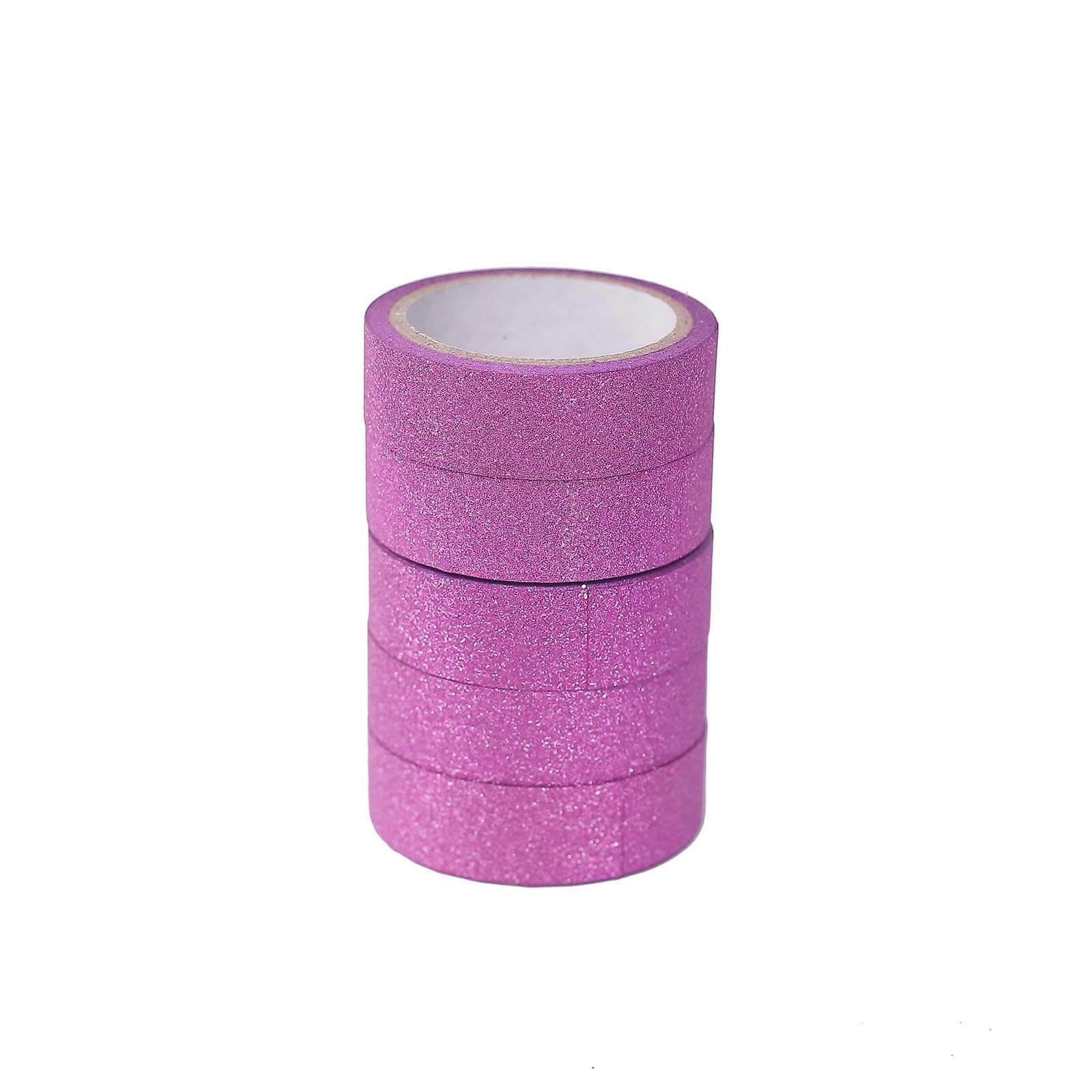 5 Pack 5 Yards Hot Pink Washi Glitter Tape Self Adhesive Craft Decorative Tape - Linen Luxes