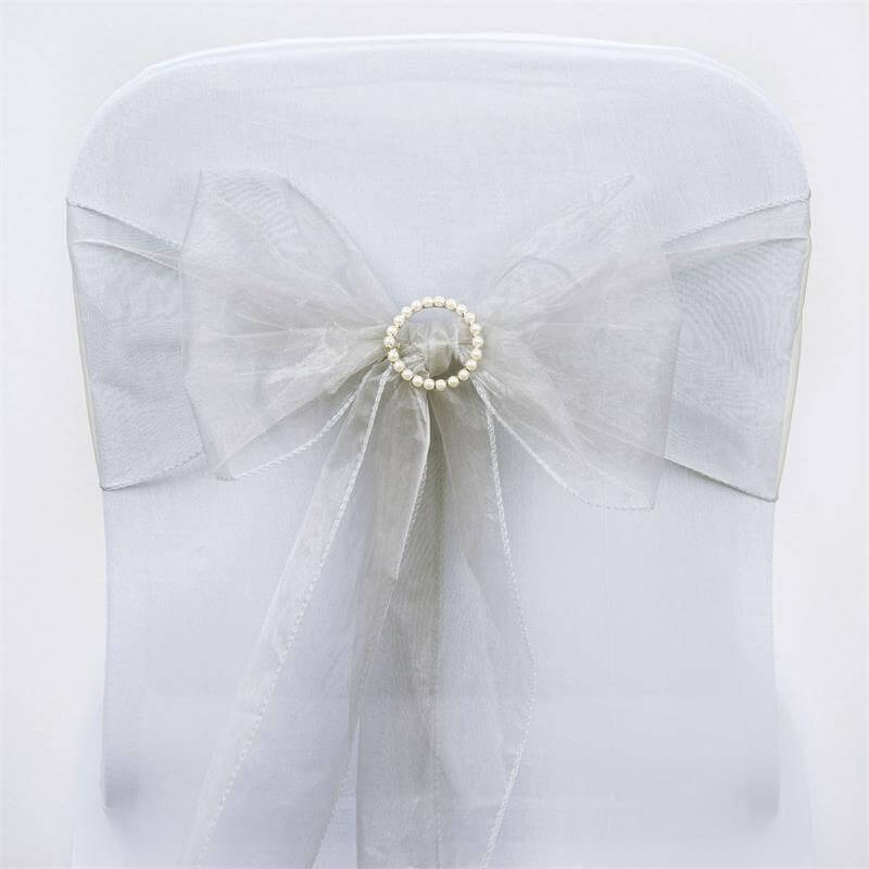 5 Pack 6"x108" Silver Sheer Organza Chair Sashes - Linen Luxes