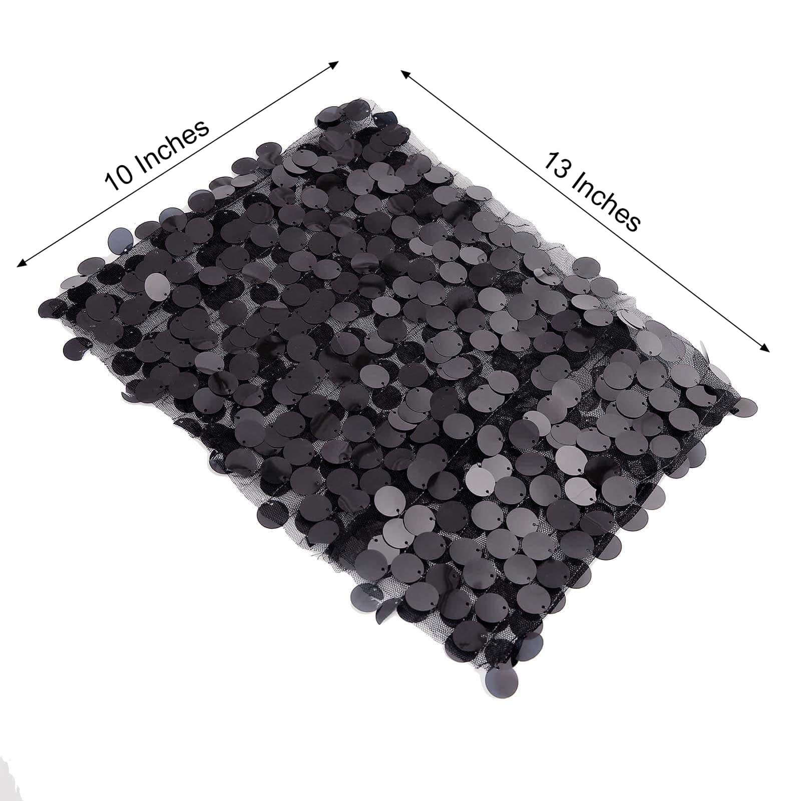 5 Pack Big Payette Sequin 13"x10" Chair Sash Bands Black - Stylish Glittering Decor for Weddings & Gatherings - Linen Luxes