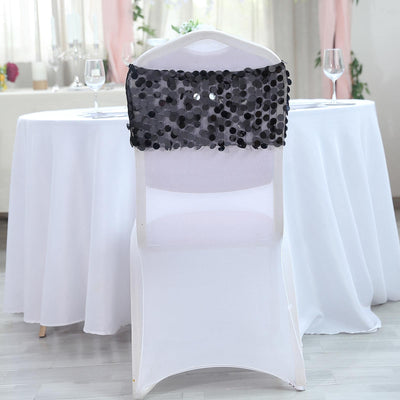 5 Pack Big Payette Sequin 13"x10" Chair Sash Bands Black - Stylish Glittering Decor for Weddings & Gatherings - Linen Luxes