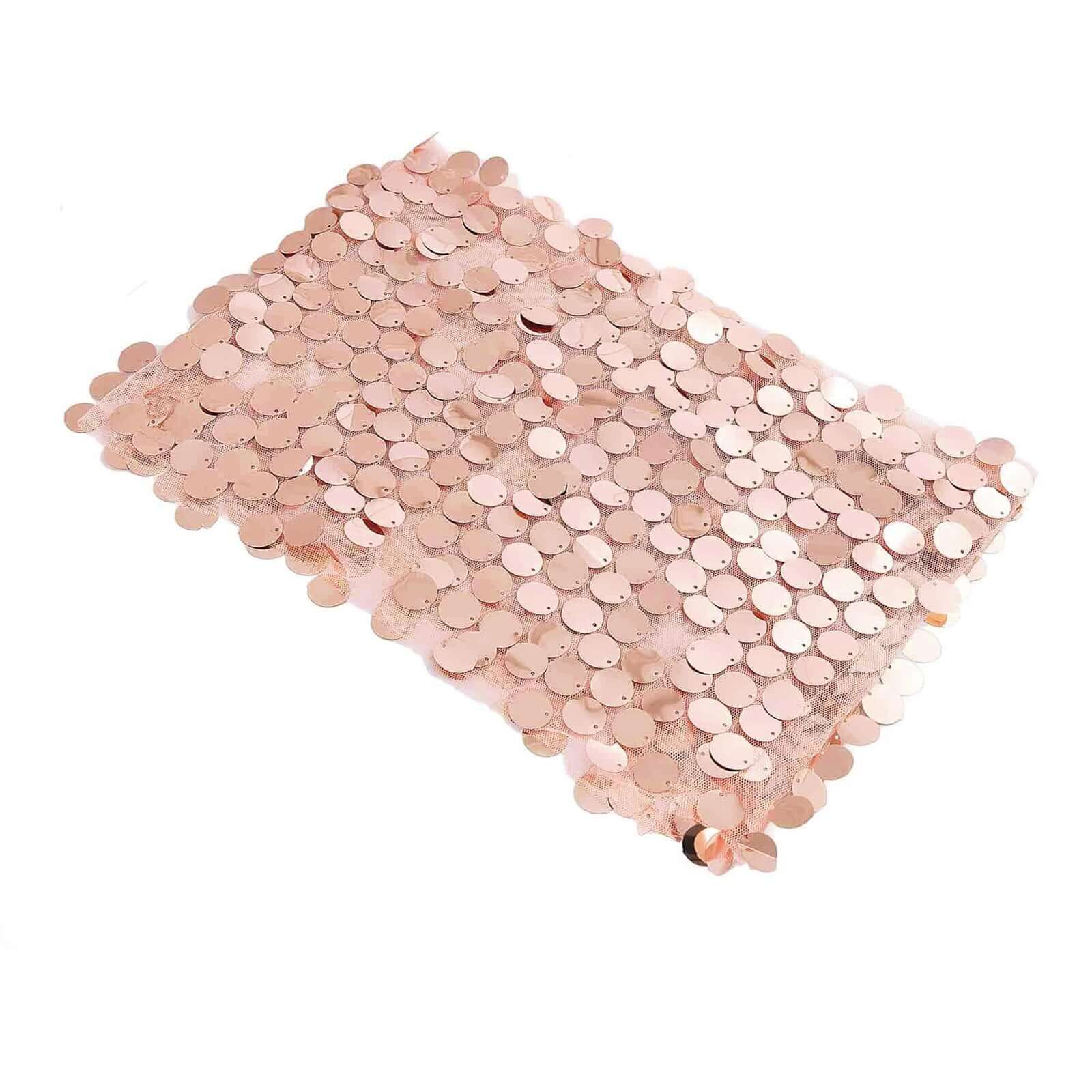 5 Pack Big Payette Sequin 13"x10" Chair Sash Bands Blush - Stylish Glittering Decor for Weddings & Gatherings - Linen Luxes
