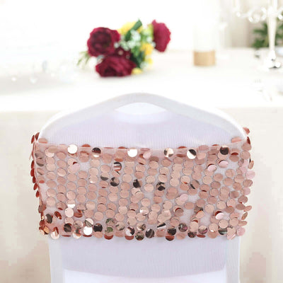 5 Pack Big Payette Sequin 13"x10" Chair Sash Bands Blush - Stylish Glittering Decor for Weddings & Gatherings - Linen Luxes