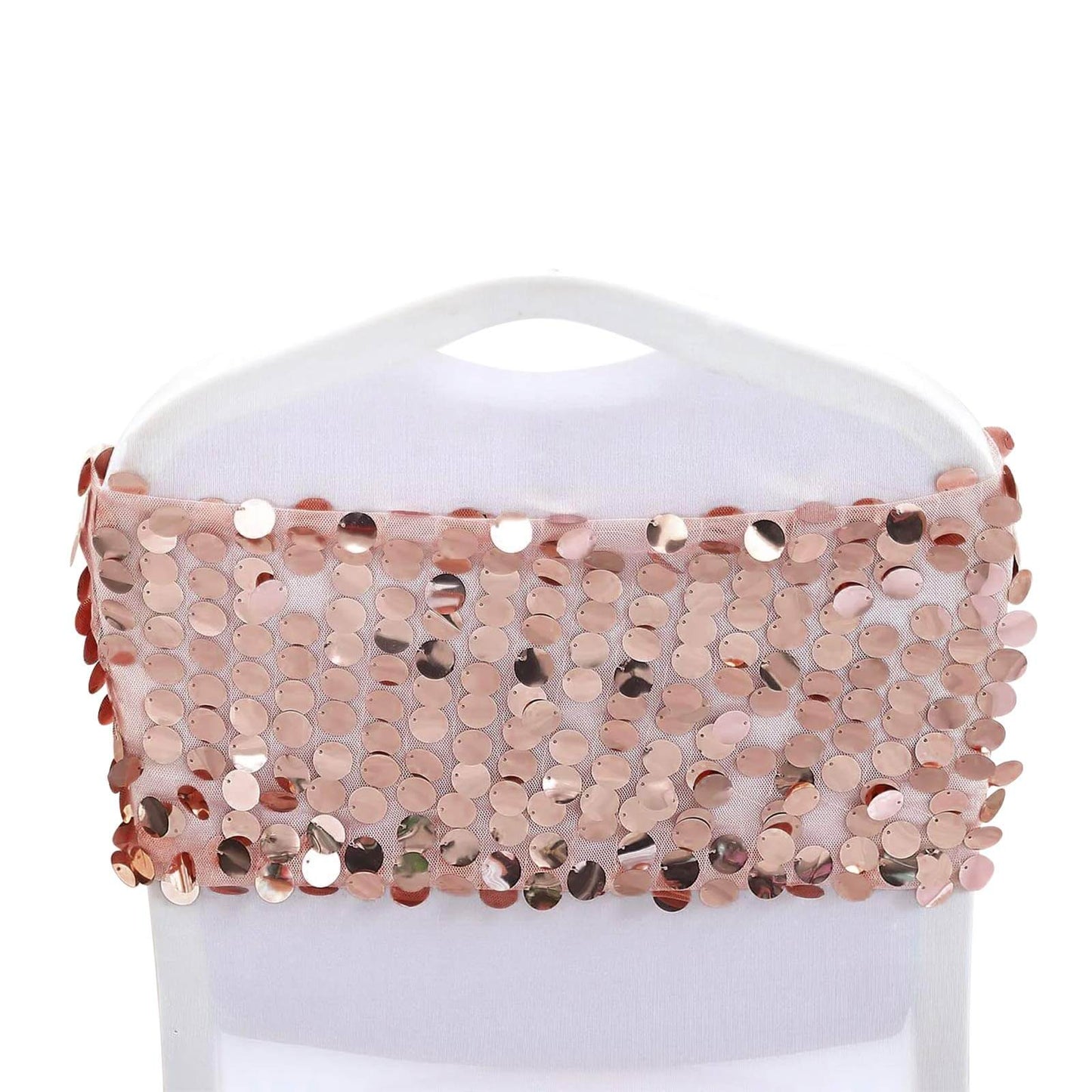 5 Pack Big Payette Sequin 13"x10" Chair Sash Bands Blush - Stylish Glittering Decor for Weddings & Gatherings - Linen Luxes