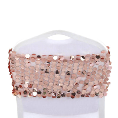 5 Pack Big Payette Sequin 13"x10" Chair Sash Bands Blush - Stylish Glittering Decor for Weddings & Gatherings - Linen Luxes
