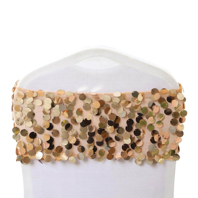 5 Pack Big Payette Sequin 13"x10" Chair Sash Bands Gold - Stylish Glittering Decor for Weddings & Gatherings - Linen Luxes