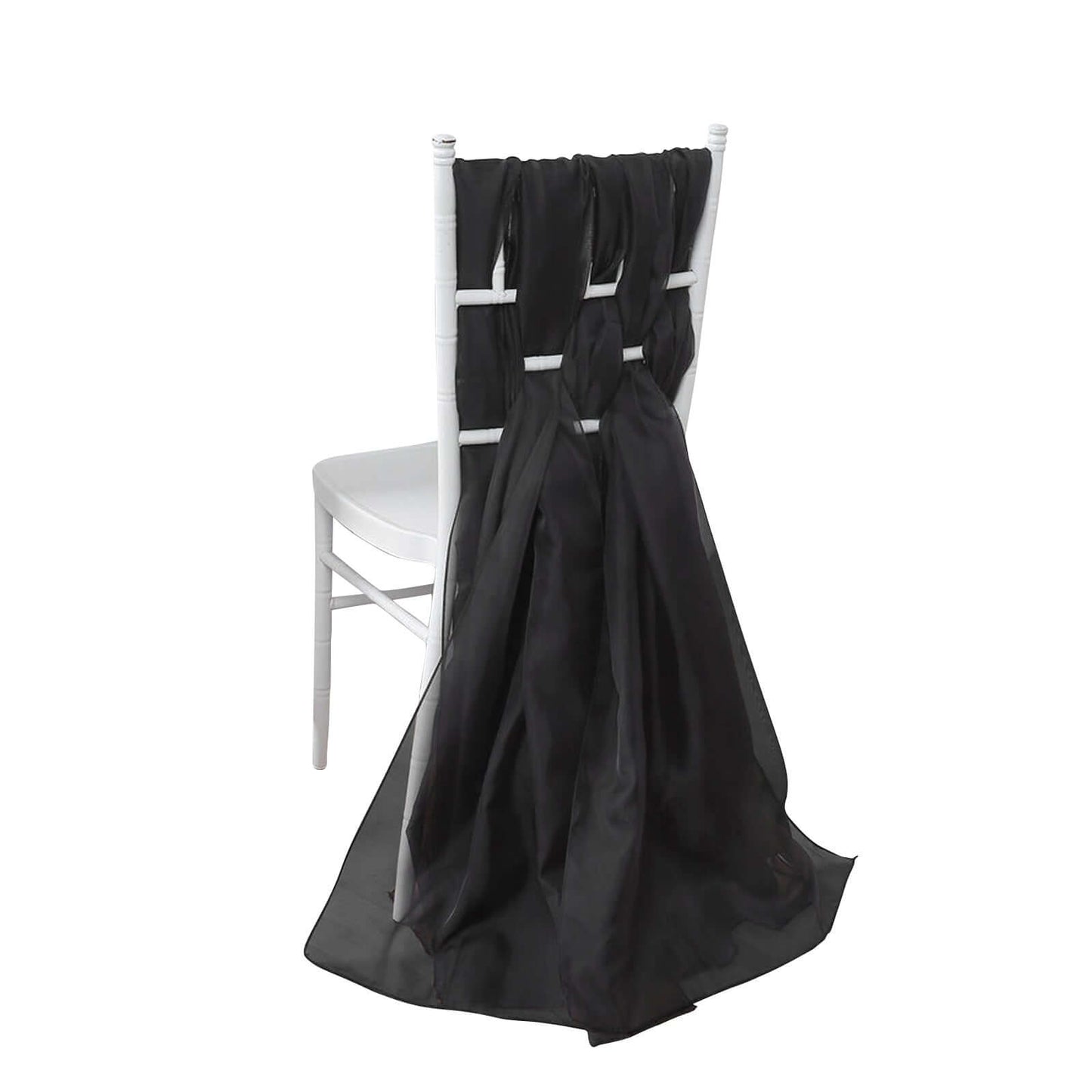 5 Pack Chiffon Chair Sashes Black - Soft & Lightweight Designer Chair Bows for Stylish DIY Chair Accents 22"x78" - Linen Luxes