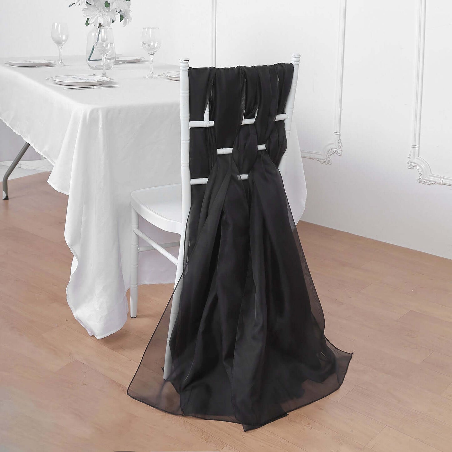 5 Pack Chiffon Chair Sashes Black - Soft & Lightweight Designer Chair Bows for Stylish DIY Chair Accents 22"x78" - Linen Luxes