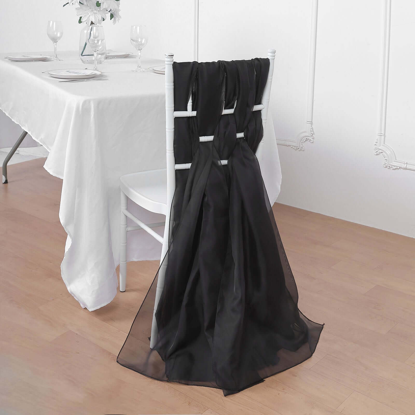 5 Pack Chiffon Chair Sashes Black - Soft & Lightweight Designer Chair Bows for Stylish DIY Chair Accents 22"x78" - Linen Luxes