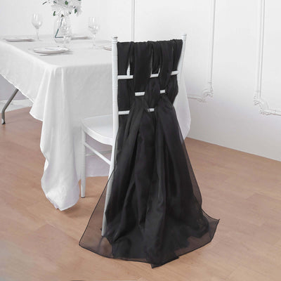 5 Pack Chiffon Chair Sashes Black - Soft & Lightweight Designer Chair Bows for Stylish DIY Chair Accents 22"x78" - Linen Luxes