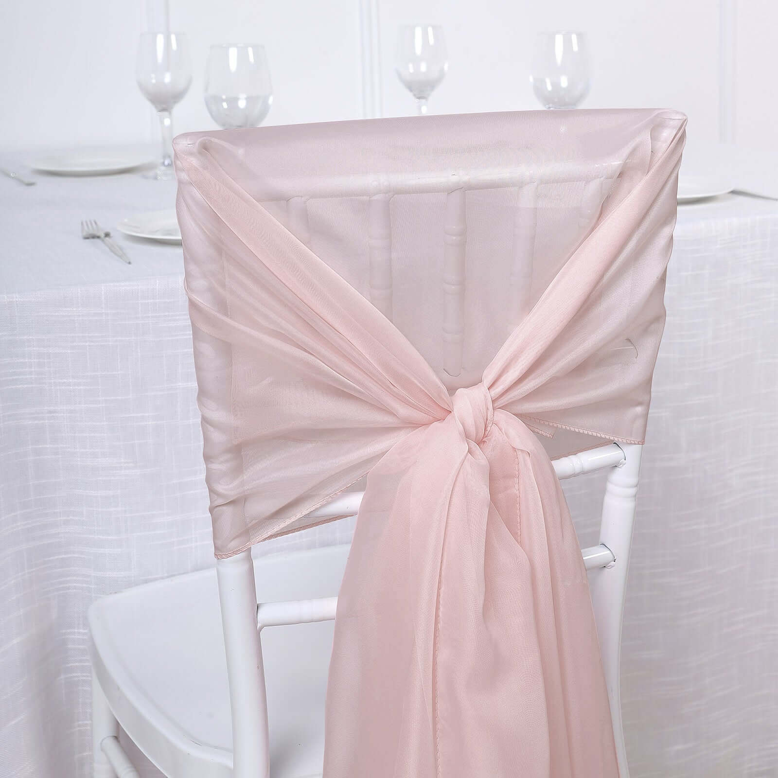 5 Pack Chiffon Chair Sashes Blush - Soft & Lightweight Designer Chair Bows 22"x78" - Linen Luxes