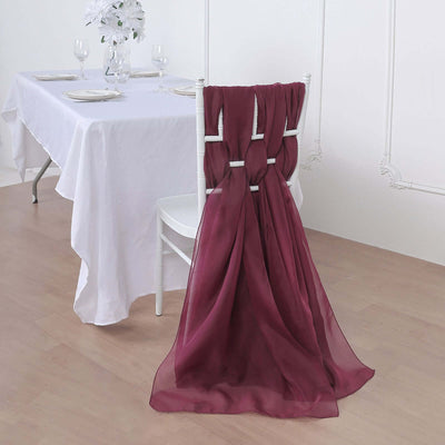 5 Pack Chiffon Chair Sashes Burgundy - Soft & Lightweight Designer Chair Bows 22"x78" - Linen Luxes