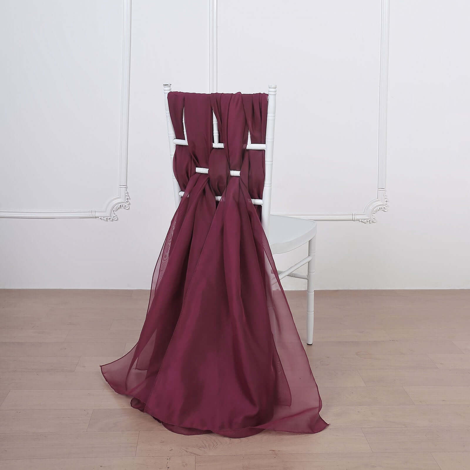 5 Pack Chiffon Chair Sashes Burgundy - Soft & Lightweight Designer Chair Bows 22"x78" - Linen Luxes