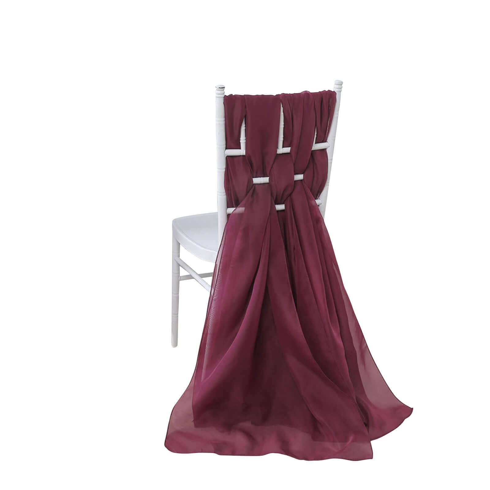 5 Pack Chiffon Chair Sashes Burgundy - Soft & Lightweight Designer Chair Bows 22"x78" - Linen Luxes