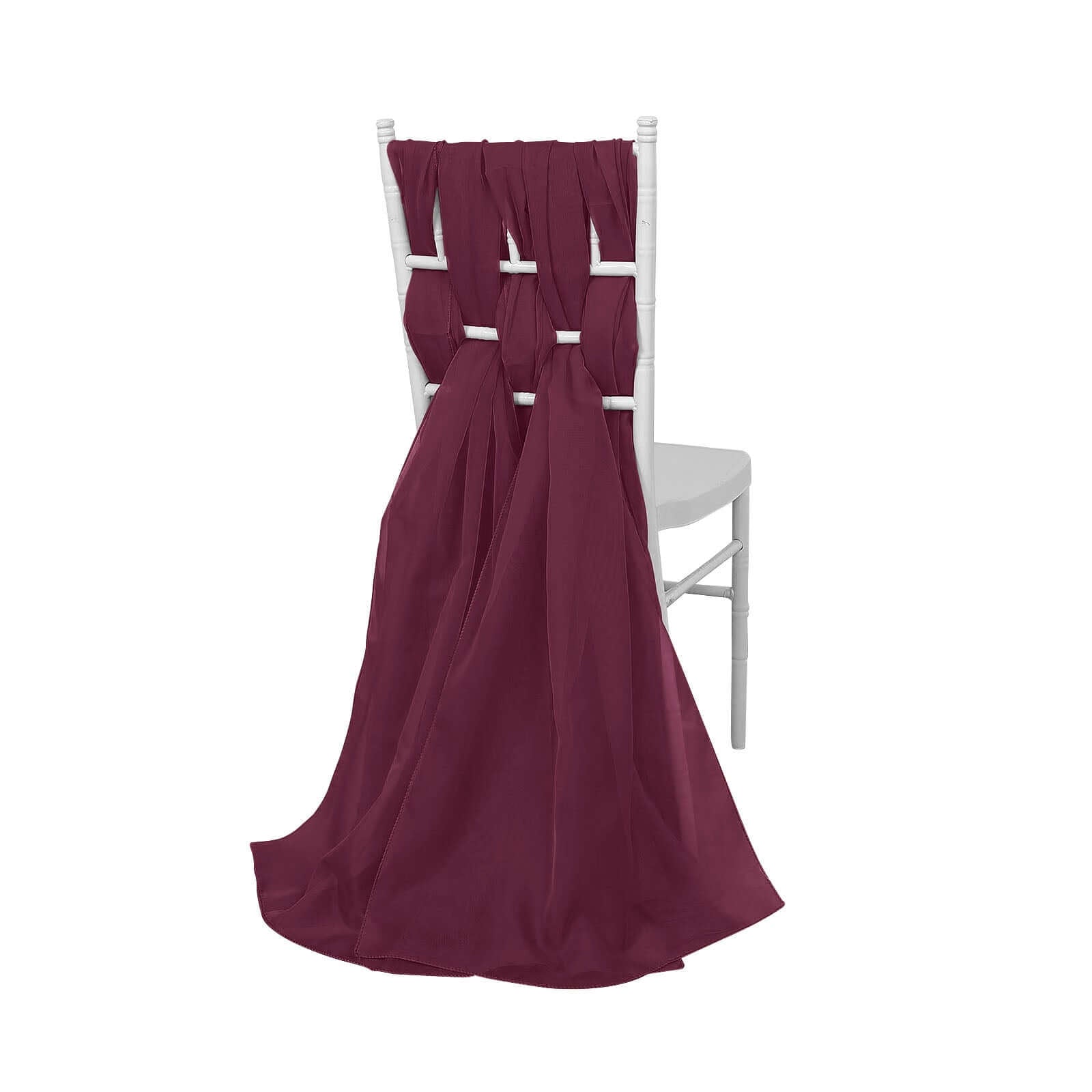 5 Pack Chiffon Chair Sashes Burgundy - Soft & Lightweight Designer Chair Bows 22"x78" - Linen Luxes