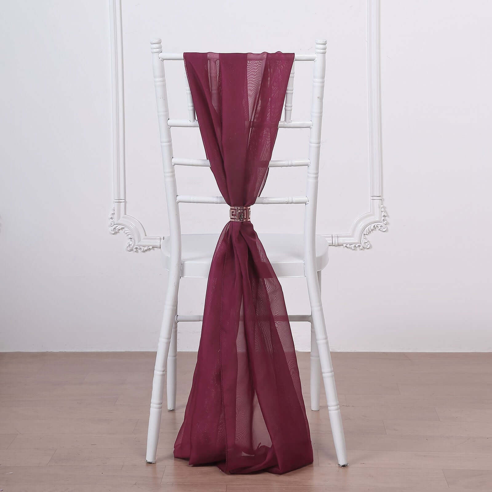 5 Pack Chiffon Chair Sashes Burgundy - Soft & Lightweight Designer Chair Bows 22"x78" - Linen Luxes