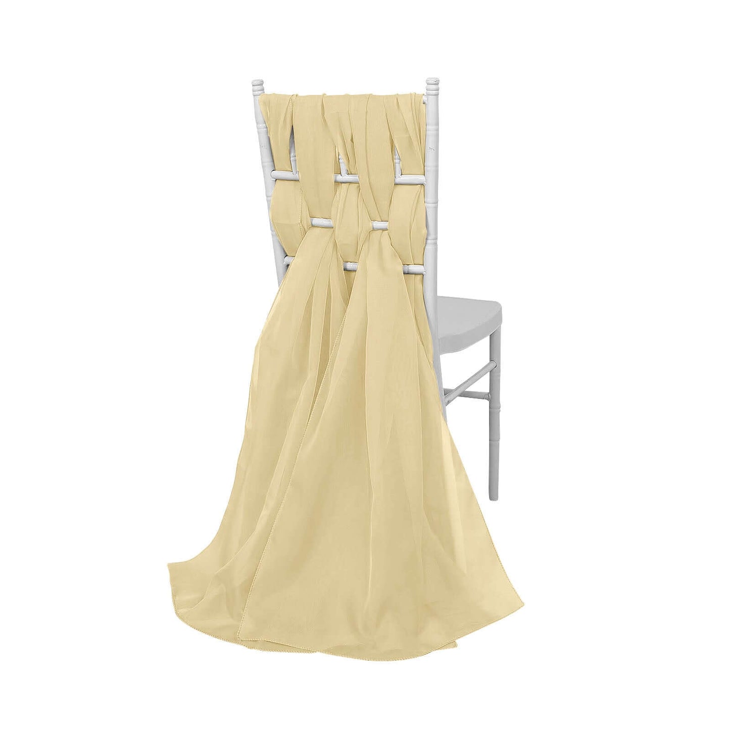 5 Pack Chiffon Chair Sashes Champagne - Soft & Lightweight Designer Chair Bows 22"x78" - Linen Luxes
