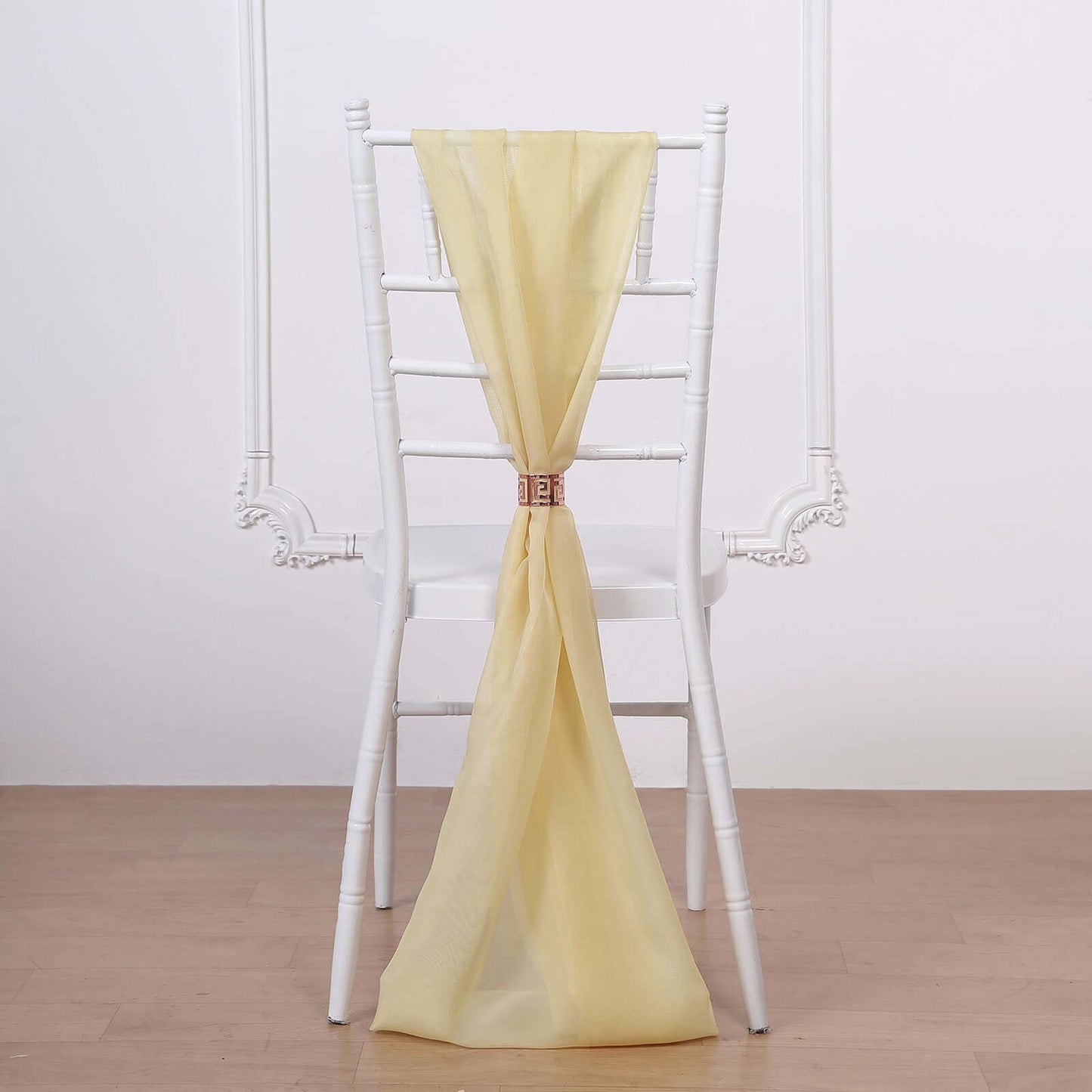 5 Pack Chiffon Chair Sashes Champagne - Soft & Lightweight Designer Chair Bows 22"x78" - Linen Luxes