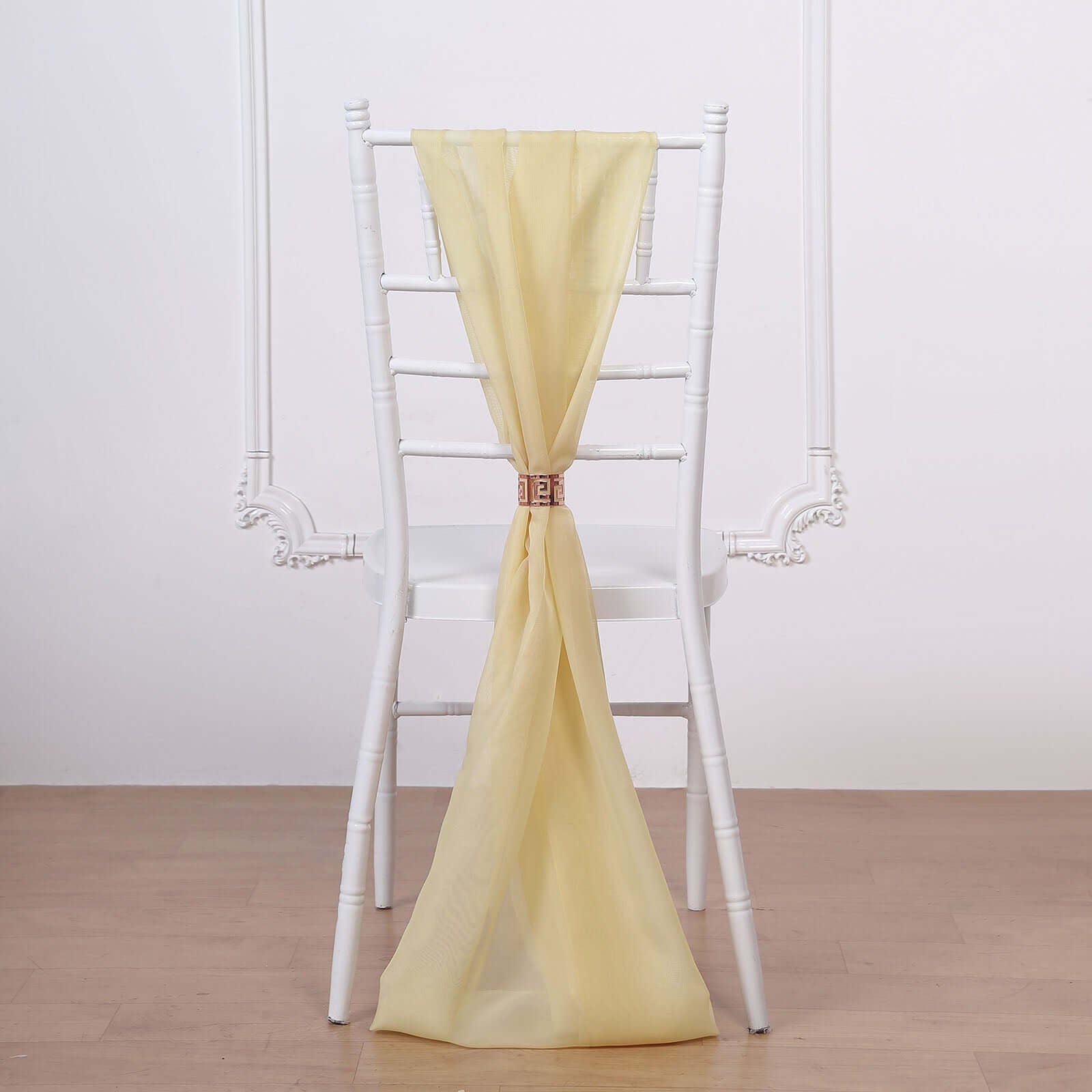5 Pack Chiffon Chair Sashes Champagne - Soft & Lightweight Designer Chair Bows 22"x78" - Linen Luxes