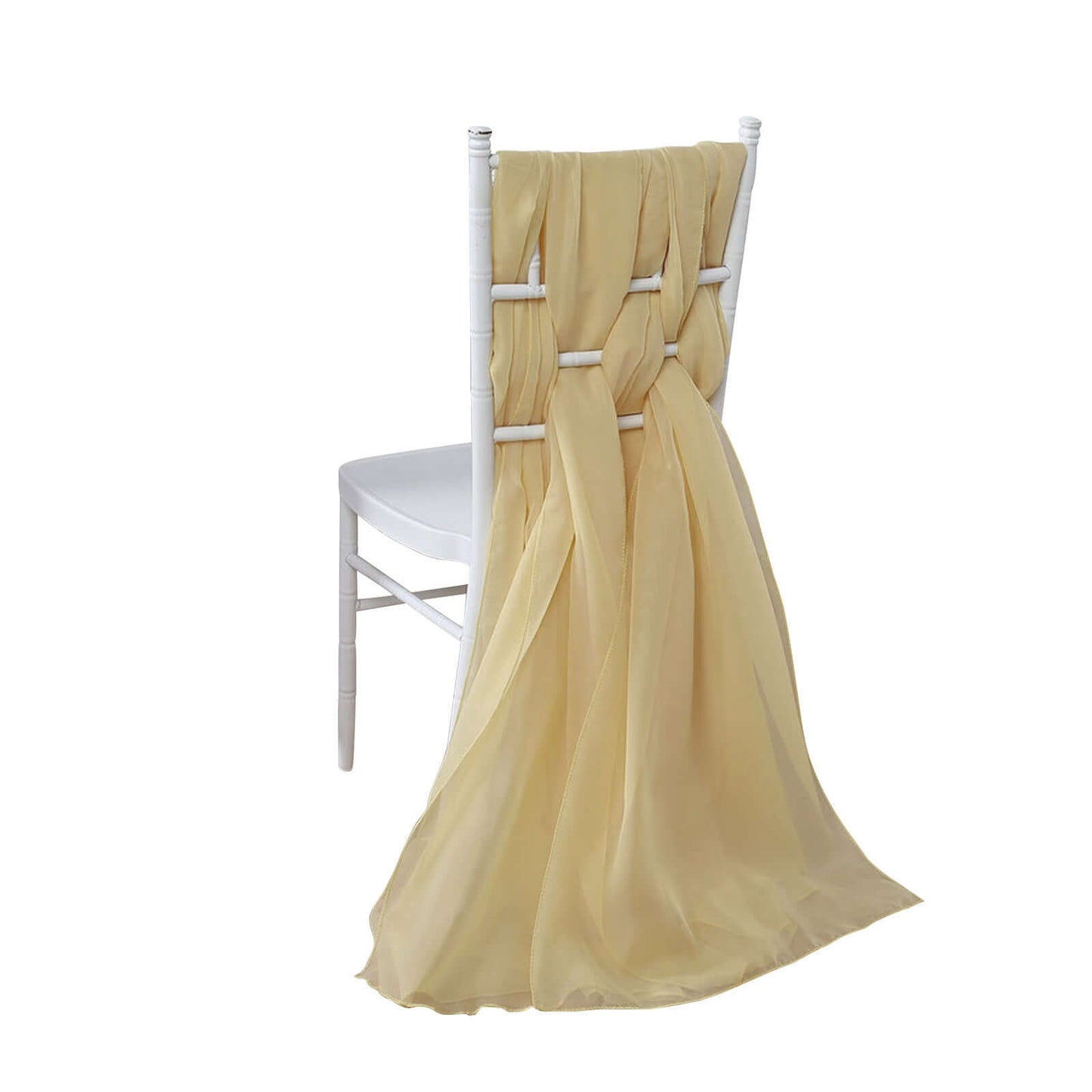 5 Pack Chiffon Chair Sashes Champagne - Soft & Lightweight Designer Chair Bows 22"x78" - Linen Luxes
