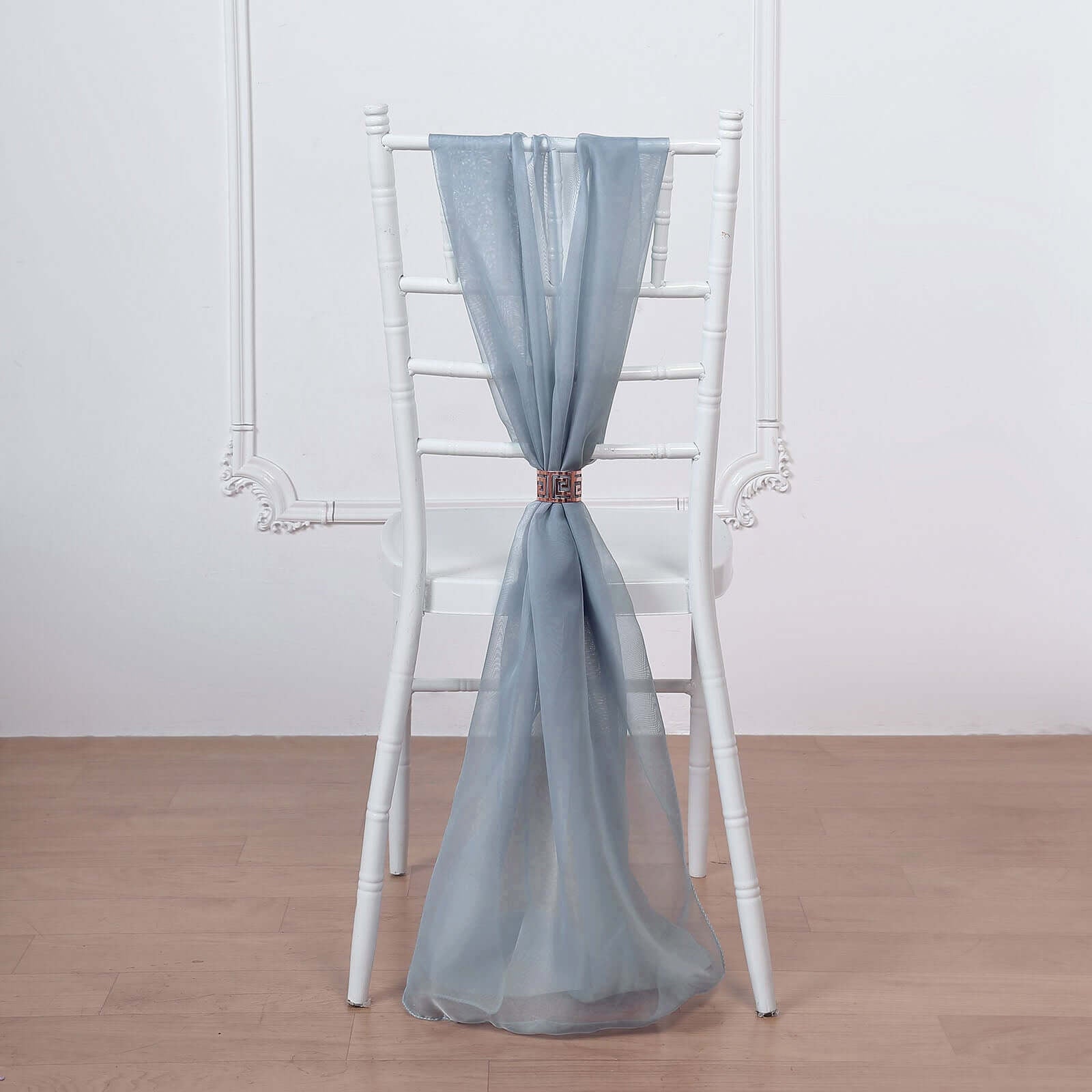 5 Pack Chiffon Chair Sashes Dusty Blue - Soft & Lightweight Designer Chair Bows 22"x78" - Linen Luxes