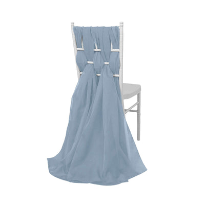 5 Pack Chiffon Chair Sashes Dusty Blue - Soft & Lightweight Designer Chair Bows 22"x78" - Linen Luxes