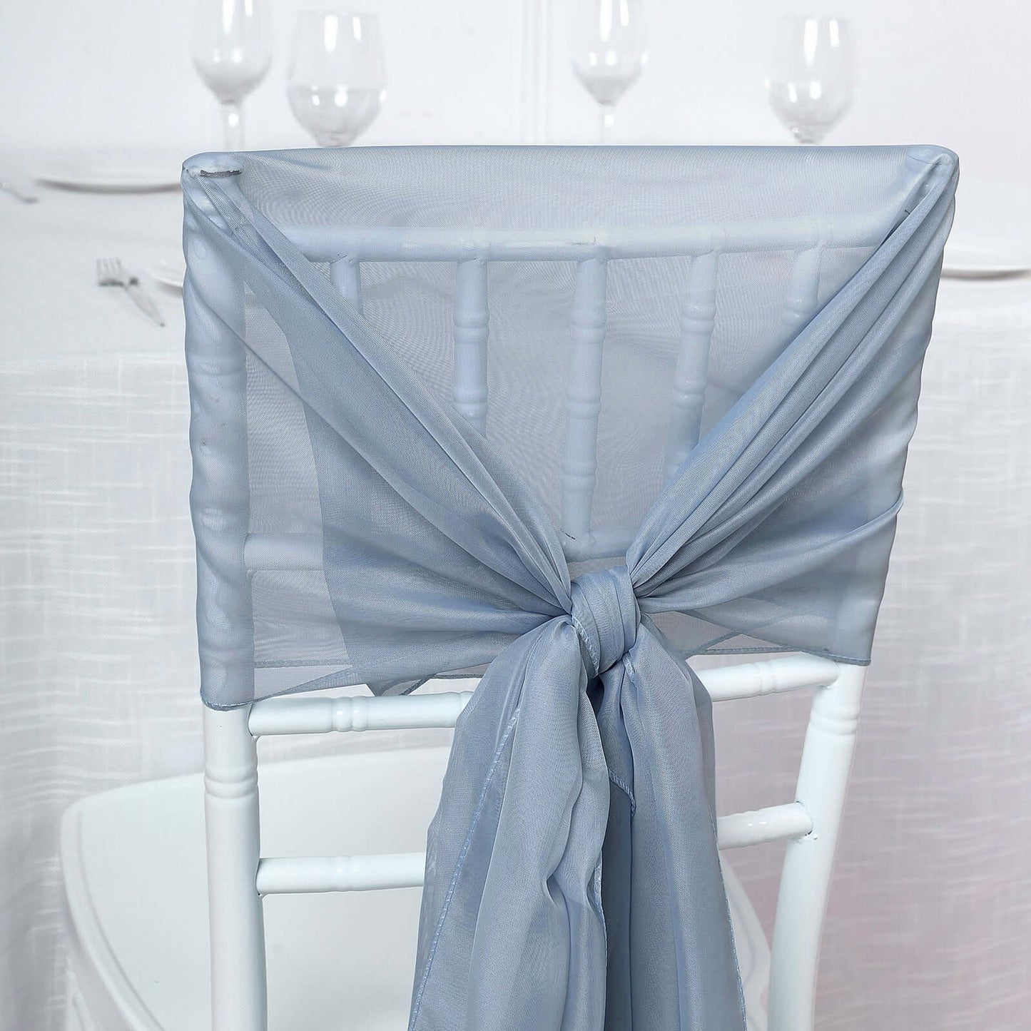 5 Pack Chiffon Chair Sashes Dusty Blue - Soft & Lightweight Designer Chair Bows 22"x78" - Linen Luxes