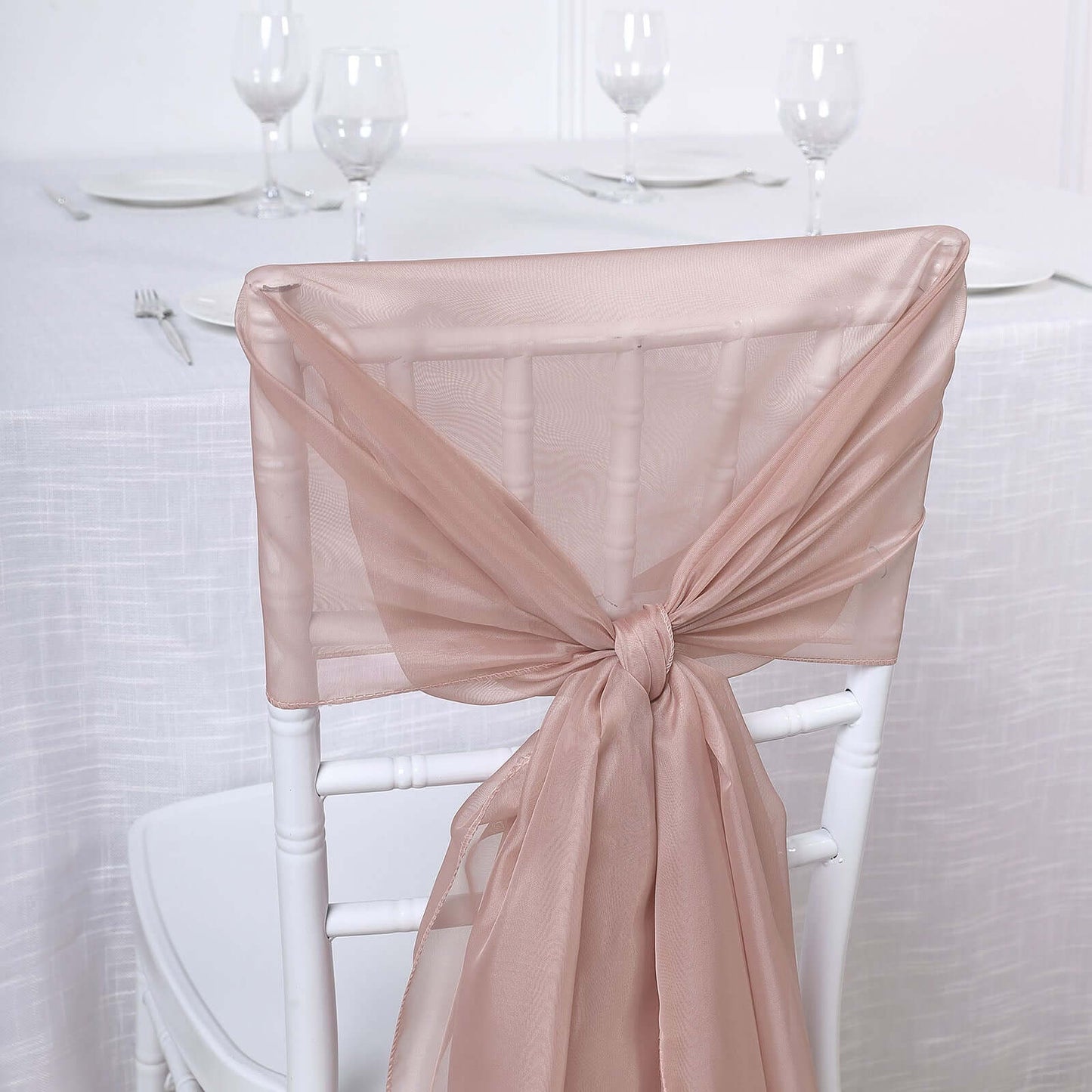 5 Pack Chiffon Chair Sashes Dusty Rose - Soft & Lightweight Designer Chair Bows 22"x78" - Linen Luxes