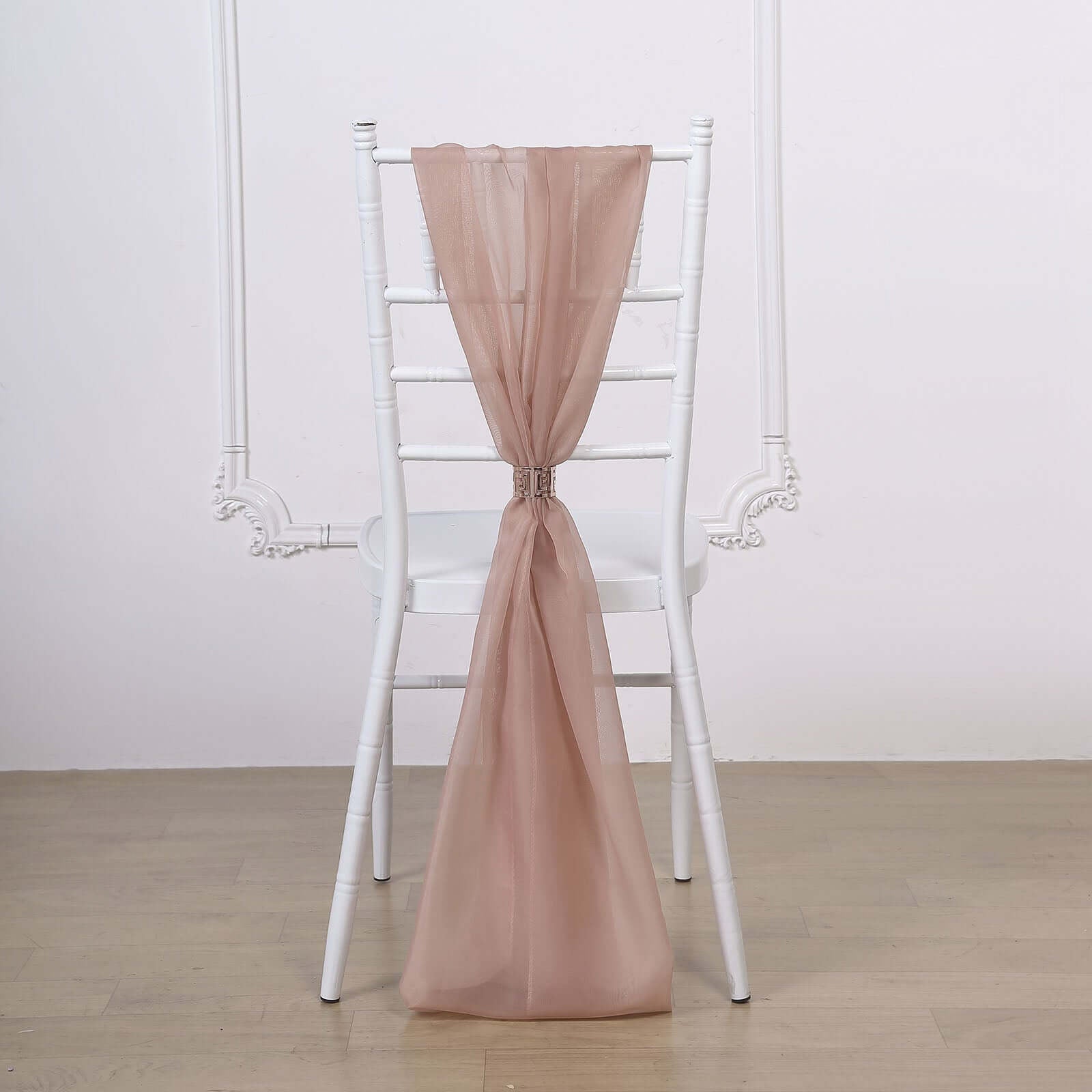 5 Pack Chiffon Chair Sashes Dusty Rose - Soft & Lightweight Designer Chair Bows 22"x78" - Linen Luxes