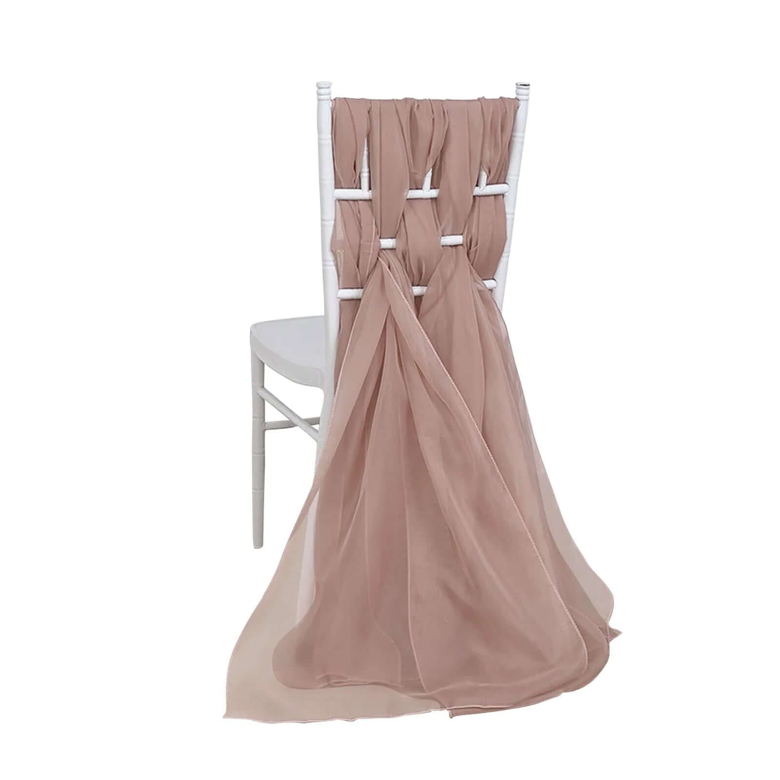 5 Pack Chiffon Chair Sashes Dusty Rose - Soft & Lightweight Designer Chair Bows 22"x78" - Linen Luxes